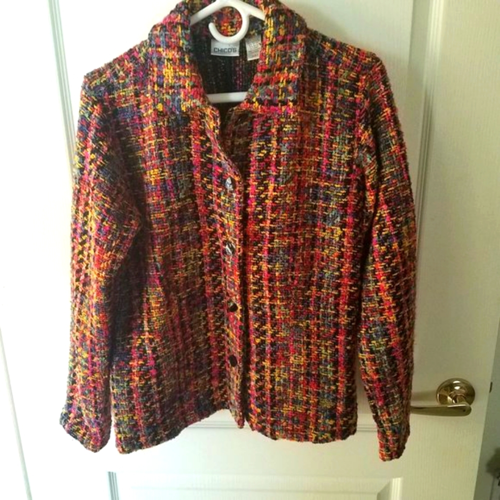 Chico's Multicolor Tweed Jacket Size 1